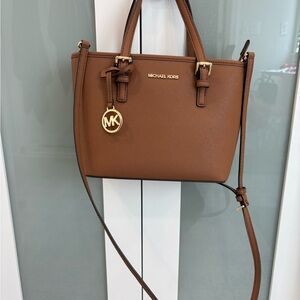 Michael Kors Cognac Saffiano Leather Satchel with Gold Hardware